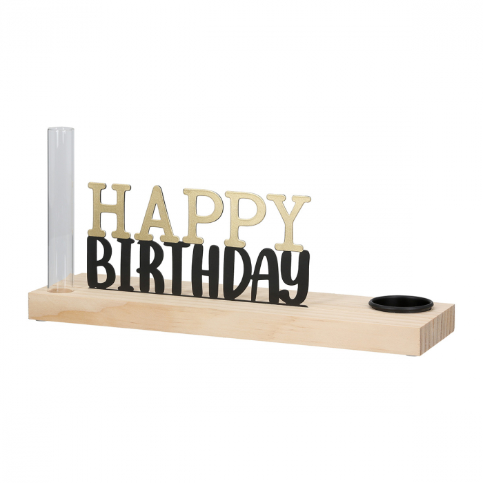 Suport lumanare, La mulți ani, Litere, Lemn, ecru, PU 3, L. 10 cm, L. 30 cm, H. 10 cm [1]