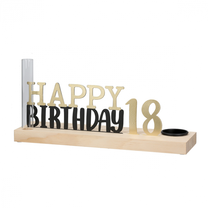 Suport lumanare, La mulți ani, Litere, Lemn, ecru, PU 3, L. 10 cm, L. 30 cm, H. 10 cm [3]