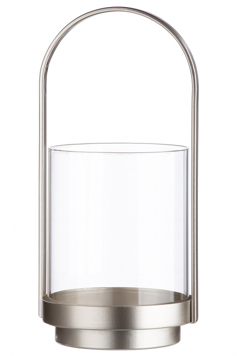 Suport lumanare Lantern, Metal/Sticla, Argintiu/Transparent, 39x21x42 cm [3]