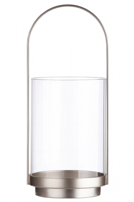 Suport lumanare Lantern, Metal Sticla, Argintiu Transparent, 46.5x23x48.5 cm