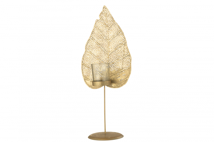 Suport lumanare Leaf, Metal/Fier, Auriu, 50x19x12.5 cm [4]