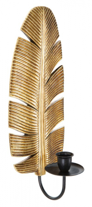 Suport lumanare Leaf, rasina/fier, auriu/negru, 12.8X8.9X31.2 cm [5]