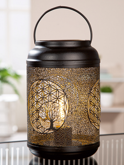 Suport lumanare (LED), Arborele de aur, Motivul Arborele vieții, Motivul floarea vieții, Metal, Sintetic, negru, PU 2, H. 19 cm, D. 12 cm [4]