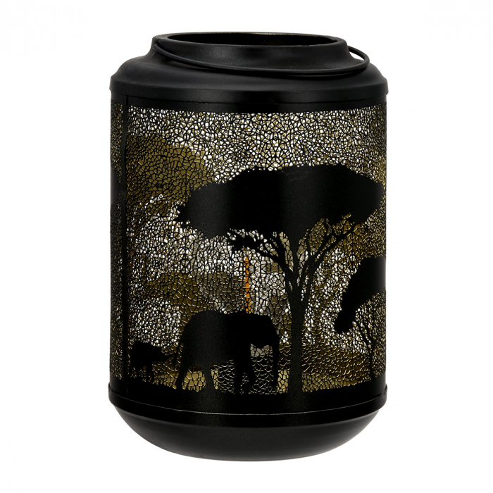 Suport lumanare (LED), cilindrică, Savannah, Motiv copac, motiv elefant, Metal, negru, PU 2, H. 20 cm, D. 14 cm [2]