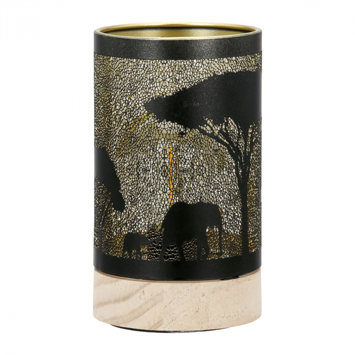 Suport lumanare (LED), cilindrică, Savannah, Motiv copac, motiv elefant, Metal, negru, PU 3, H. 14,5 cm, D. 8,5 cm [1]