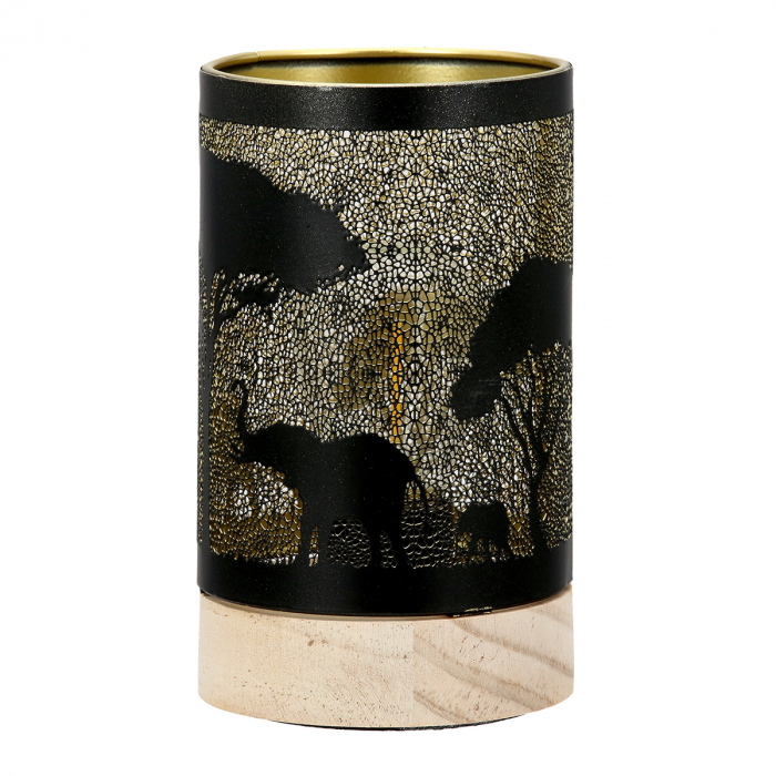 Suport lumanare (LED), cilindrică, Savannah, Motiv copac, motiv elefant, Metal, negru, PU 3, H. 14,5 cm, D. 8,5 cm [2]
