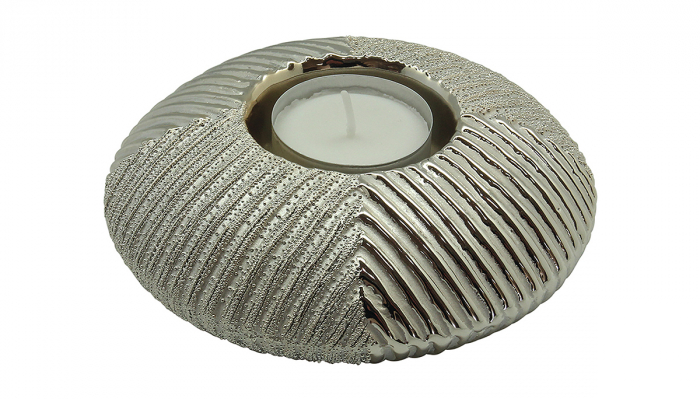 Suport lumanare Linares, ceramica, argintiu, 12x12x4 cm