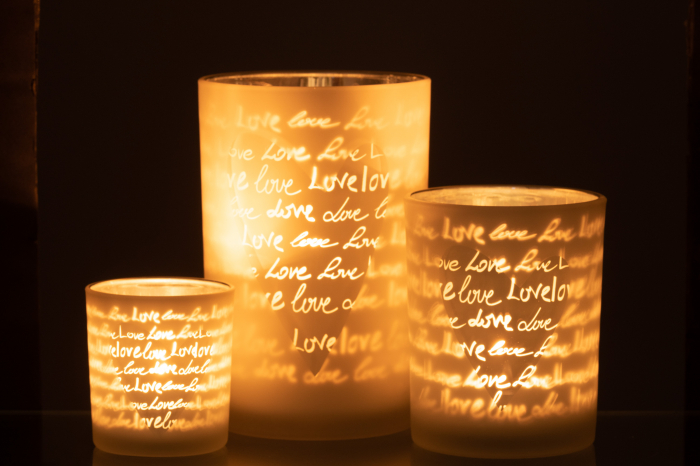 Suport lumanare Love, Sticla, Alb, 12x12x18 cm [6]