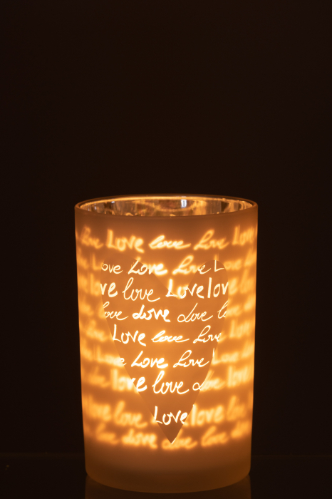 Suport lumanare Love, Sticla, Alb, 12x12x18 cm [3]