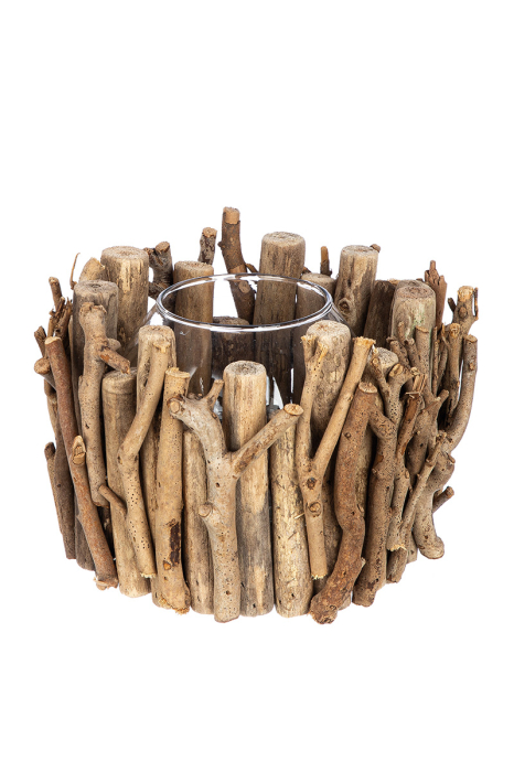Suport lumanare, mare, „Medan”, lemn, culori naturale, PU 4, H 14 cm, A. 20 cm [1]