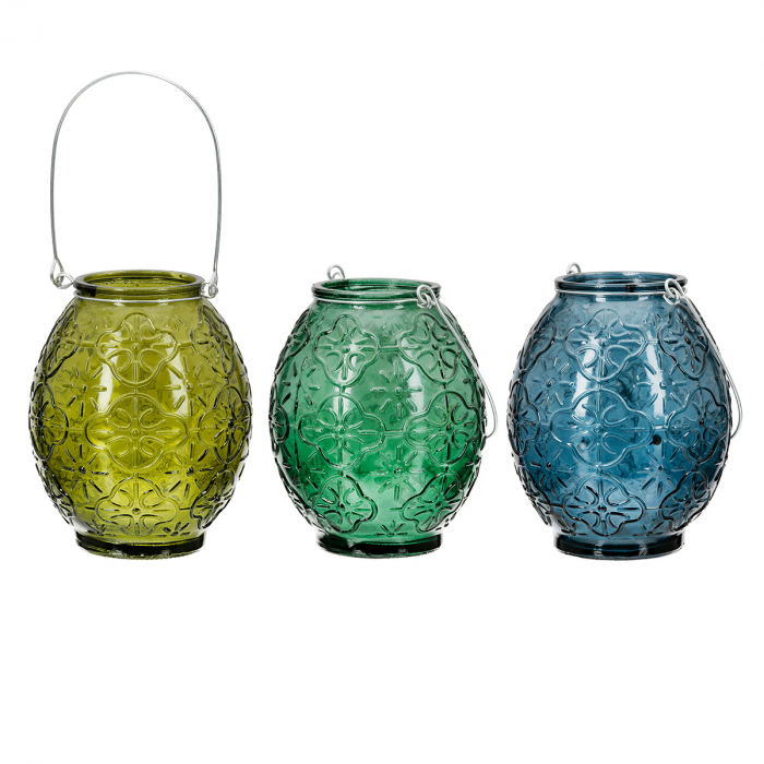 Suport lumanare, Maroc, Sticla, albastru, verde, PU 15, 3 buc. asortate, H. 12 cm, D. 9,5 cm [1]