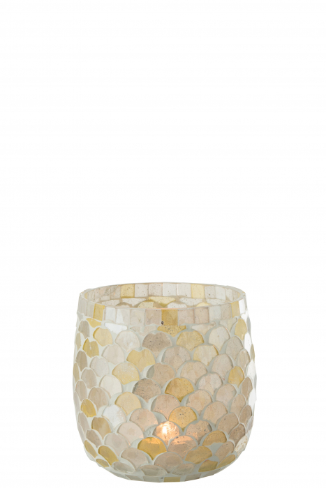 Suport lumanare Mosaic, Sticla, Alb, 12.5x12.5x12.5 cm [2]