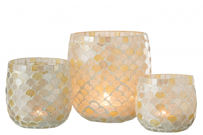 Suport lumanare Mosaic, Sticla, Alb, 15.5x15.5x16 cm [5]