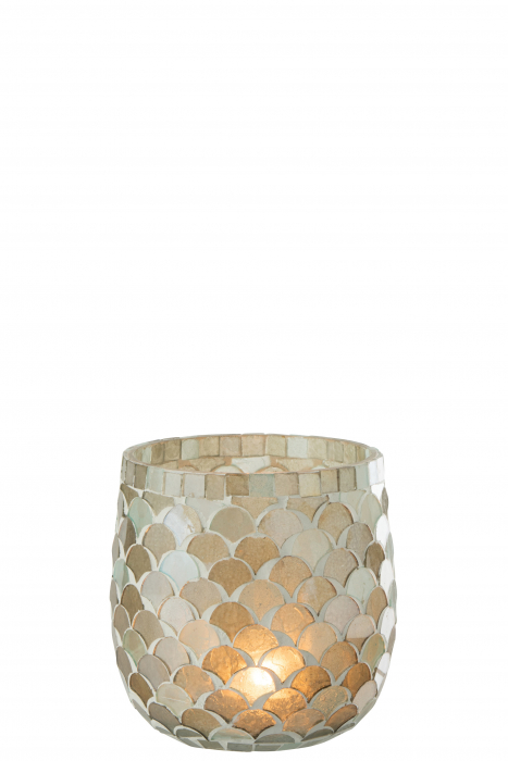 Suport lumanare Mosaic, Sticla, Albastru, 12x12x12.5 cm [2]