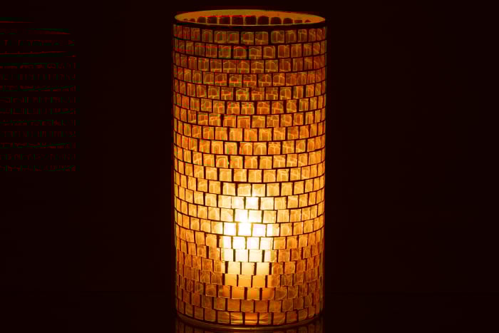 Suport lumanare Mosaic, Sticla, Orange, 15x15x29 cm [3]