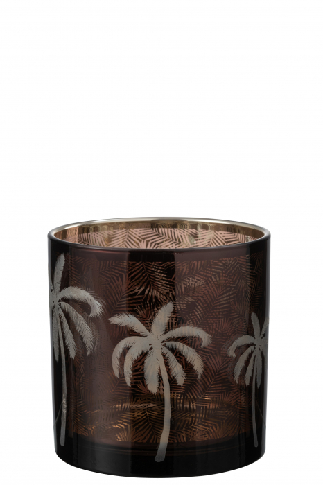 Suport lumanare Palm Tree, Sticla, Maro, 15x15x15 cm