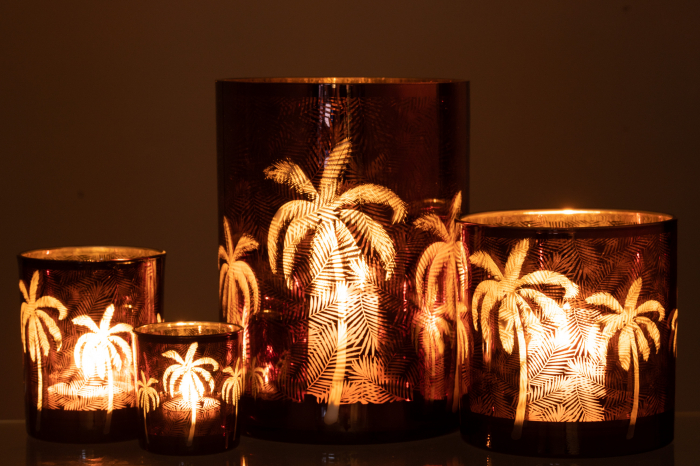 Suport lumanare Palm Tree, Sticla, Maro, 17.5x17.5x24 cm [6]