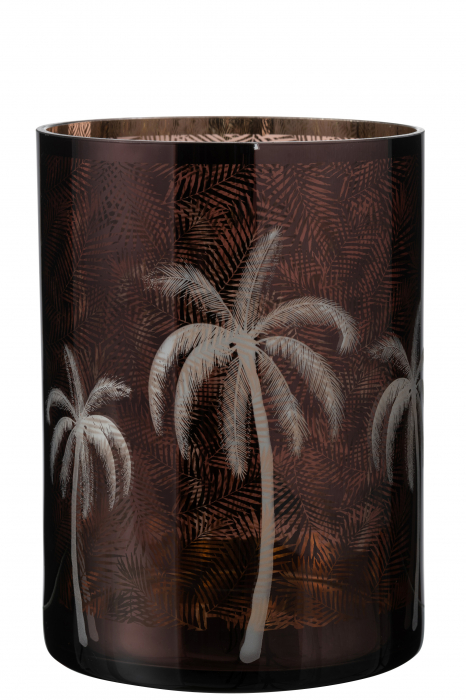 Suport lumanare Palm Tree, Sticla, Maro, 17.5x17.5x24 cm
