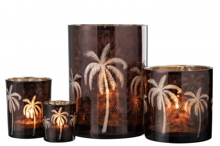 Suport lumanare Palm Tree, Sticla, Maro, 17.5x17.5x24 cm [5]
