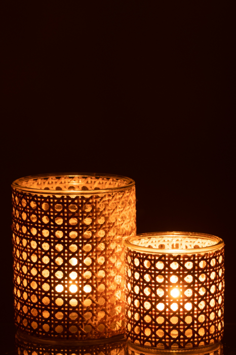 Suport lumanare Rattan, Sticla, Natural, 12.5x12.5x15 cm [6]