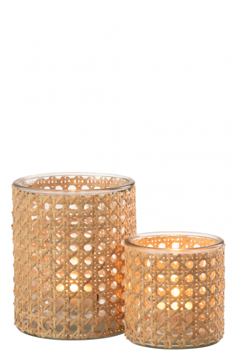 Suport lumanare Rattan, Sticla, Natural, 12.5x12.5x15 cm [5]