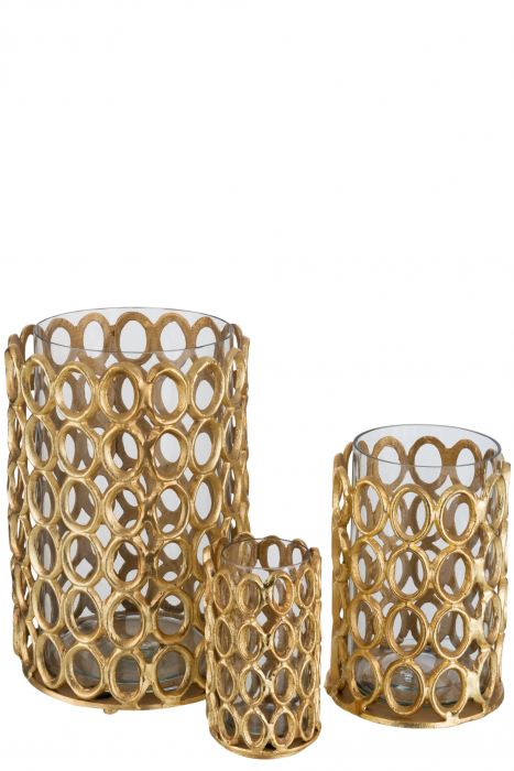Suport lumanare Rings, Aluminiu, Auriu, 20x20x29 cm [2]