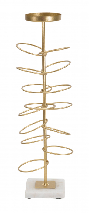 Suport lumanare Rings, Fier/Marmura, Auriu/Alb, 46x14x13 cm [6]
