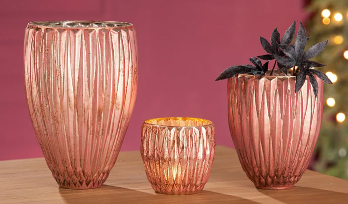 Suport lumanare Rosy, sticla, roz, 17x13 cm