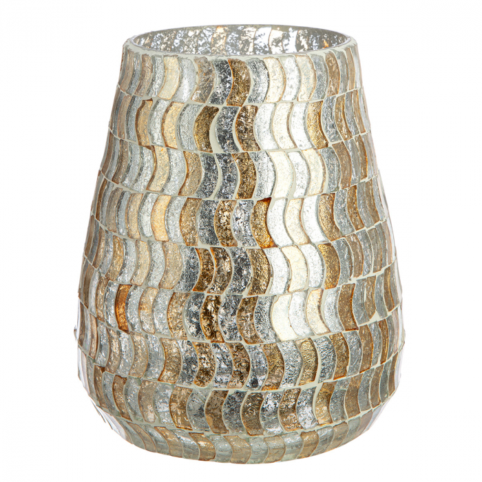 Suport lumanare, Sanga, grafic, Sticla, auriu, argintiu, PU 4, H. 15 cm, D. 13 cm [1]