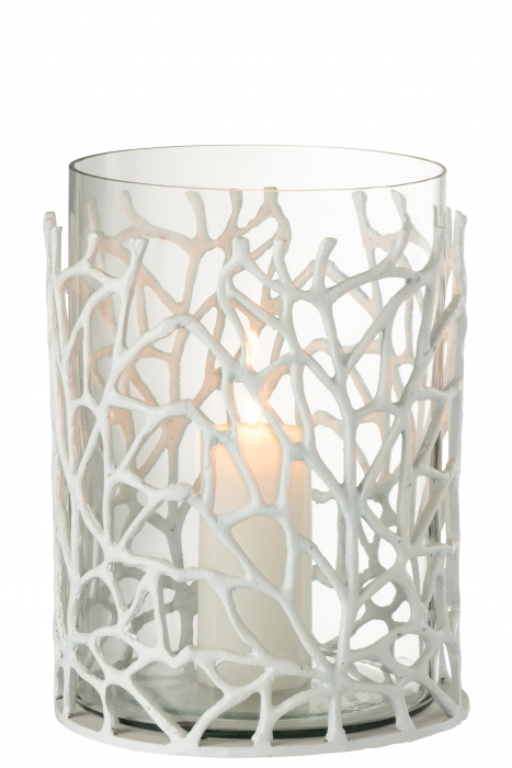 Suport lumanare Sea, Sticla/Metal, Transparent/Alb, 25x25x32 cm [2]