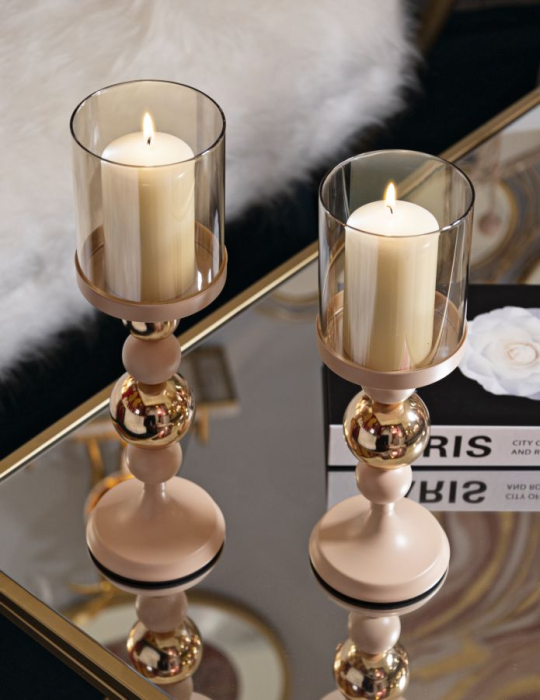 Suport lumanare, Set de 2 buc. roz sticlos cm ø 10x32-10x36 [5]