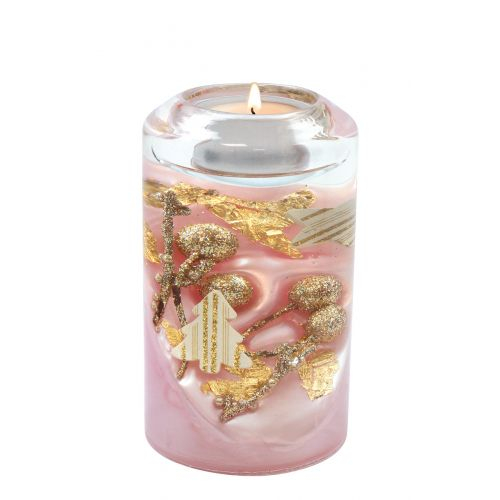 Suport lumanare Silent Rosa, Sticla, Multicolor, 7x7x12 cm [2]