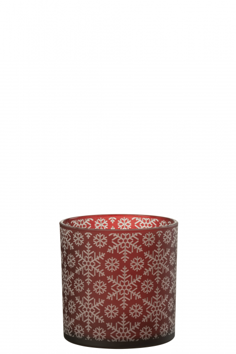 Suport lumanare Snow, Sticla, Rosu, 14.5x14.5x15 cm [2]