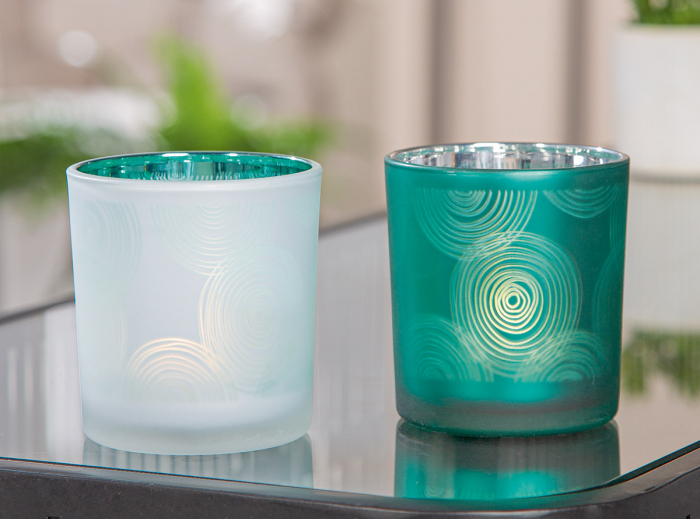 Suport lumanare, Spiral, Sticla, verde, alb, PU 18, 2 buc. asortate, H. 8 cm, D. 7 cm [4]