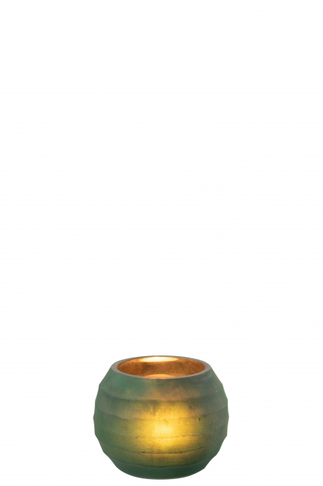 Suport lumanare Stripe, Sticla, Verde, 12.5x12.5x9 cm [3]