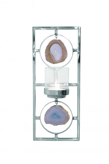 Suport lumanare suspendat PIETRA, Otel/Sticla, Argintiu, 11x39 cm [2]