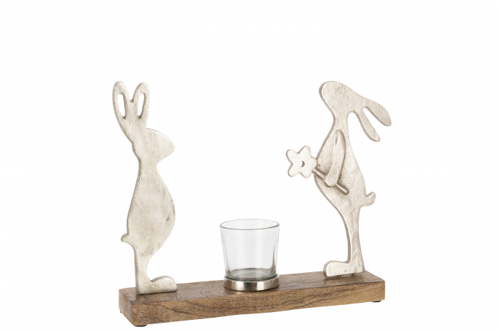 Suport lumanare Tealight Holder Rabbits, Aluminiu, Argintiu, 30x2.5x23 cm [2]