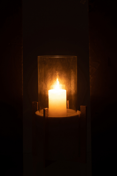 Suport lumanare Tealight, Sticla, Champagne, 23.5x23.5x42 cm [4]
