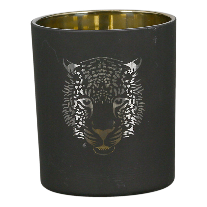 Poza Suport lumanare Tiger, sticla, negru auriu, 10x9 cm