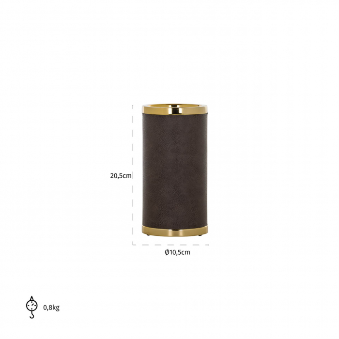 Suport lumanare Timo, Aluminiu/Otel/Piele, Maro/Auriu, 20.5x10.5x10.5 cm [3]