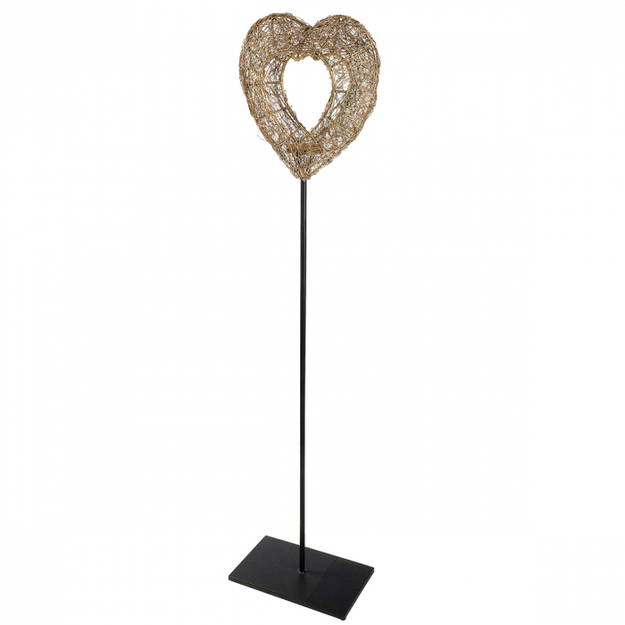 Suport lumânare tip pastilă, inimă, fier, auriu, PU 1, L. 15 cm, l. 24 cm, H 102 cm [1]