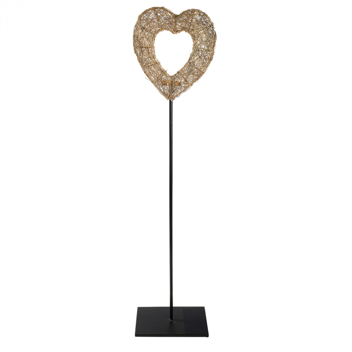 Suport lumânare tip pastilă, inimă, fier, auriu, PU 1, L. 15 cm, l. 24 cm, H 102 cm [2]