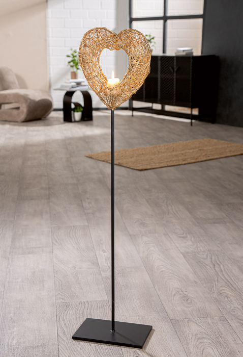 Suport lumânare tip pastilă, inimă, fier, auriu, PU 1, L. 15 cm, l. 24 cm, H 102 cm [4]
