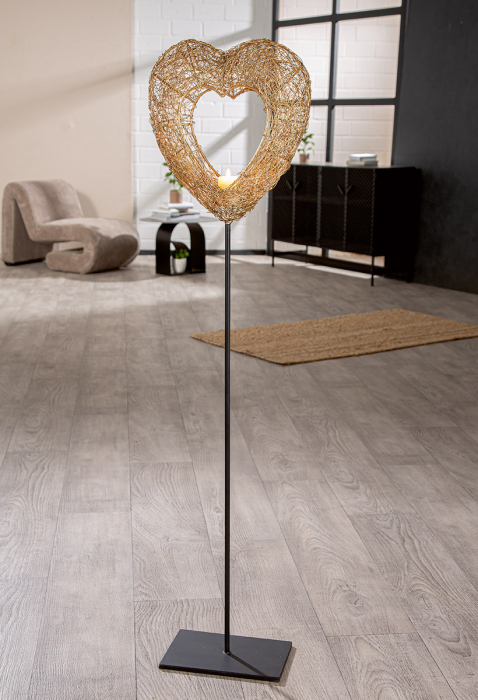 Suport lumânare tip pastilă, Inimă, Fier, auriu, PU 1, L. 15 cm, L. 24 cm, H 121 cm [4]