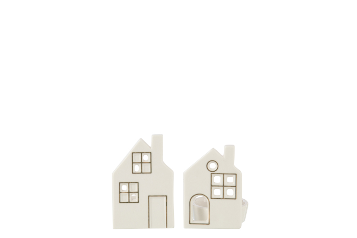Suport lumanare tip pastila, model casa, argila, alb, sortiment de 2 | L 6.5X l 6X H 8.5 cm [2]