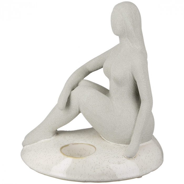 Suport lumânare tip pastilă, motiv femeie, ceramică, gri deschis, PU 2, L. 14 cm, l. 18 cm, H 20 cm [1]
