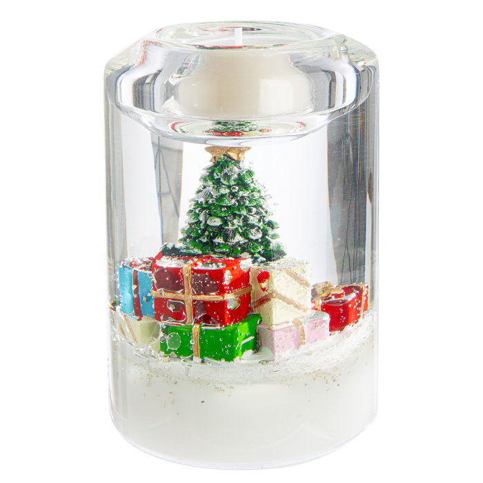 Suport lumanare tip tealight, Candela Classic, "Wonderland Christmas Tree", Motiv brad, Sticla, verde, alb, PU 4, L. 7 cm, L. 7 cm, H 10,5 cm [4]