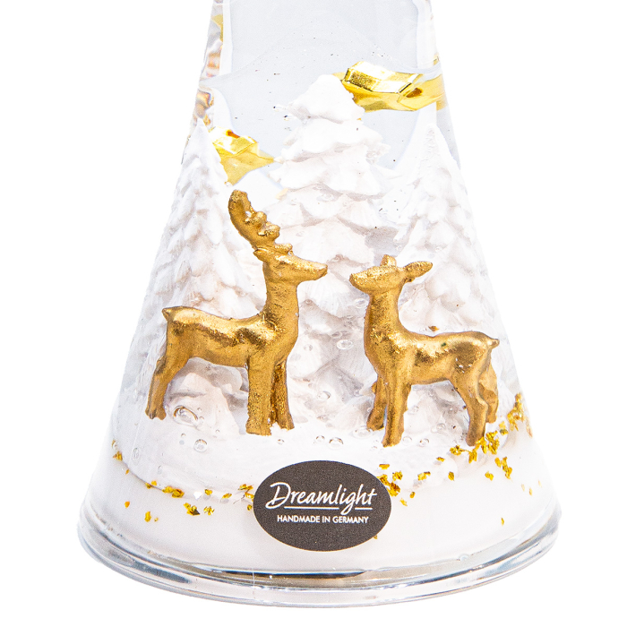 Suport lumanare tip tealight,  Merlin Medium, „Wonderland Reindeer”, Motiv ren, Sticla, alb, auriu, PU 4, L. 8 cm, L. 8 cm, H 18,5 cm [3]