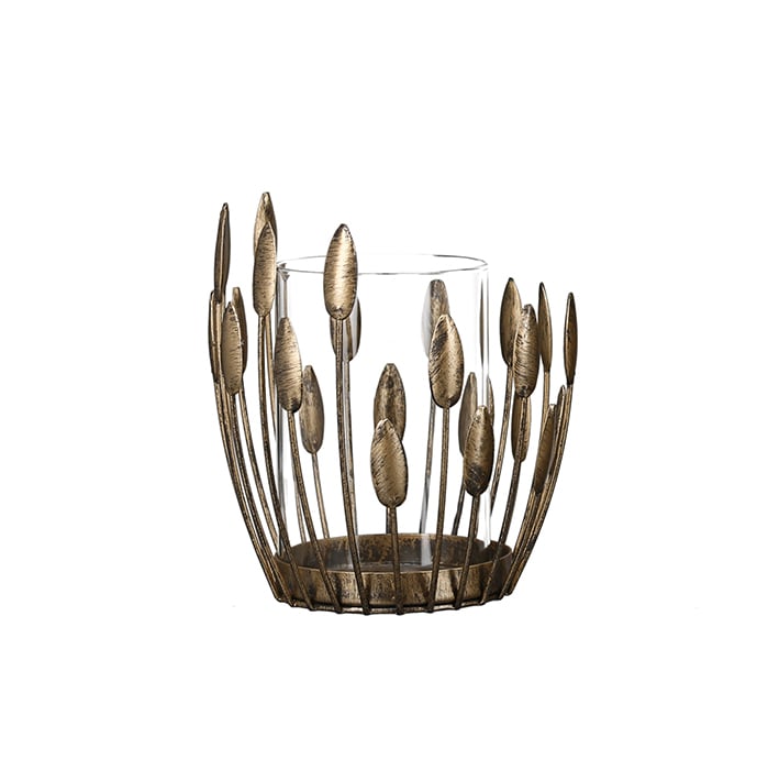 Suport lumanare Trevi, metal sticla, auriu, 18x17 cm