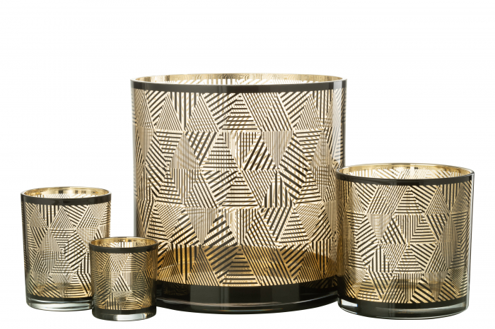 Suport lumanare Triangles Stripes, Sticla, Maro, 24x24x24.5 cm [4]